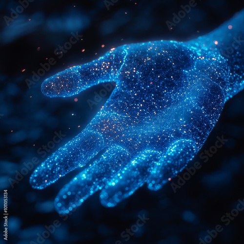 Abstract Digital Hand with Glowing Dots Representing Future Technology and Data Connectivity