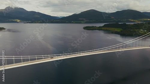 Gjemnessundbrua suspension bridge Norway Aerial view photo