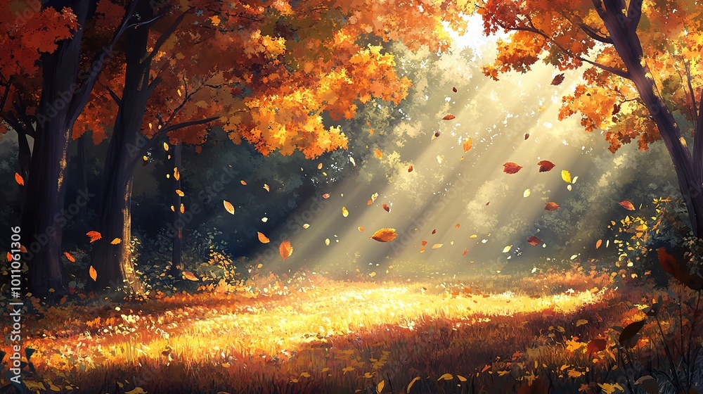 Serene Autumn Forest with Golden Sunlight Serene Autumn Forest with Golden Sunlight