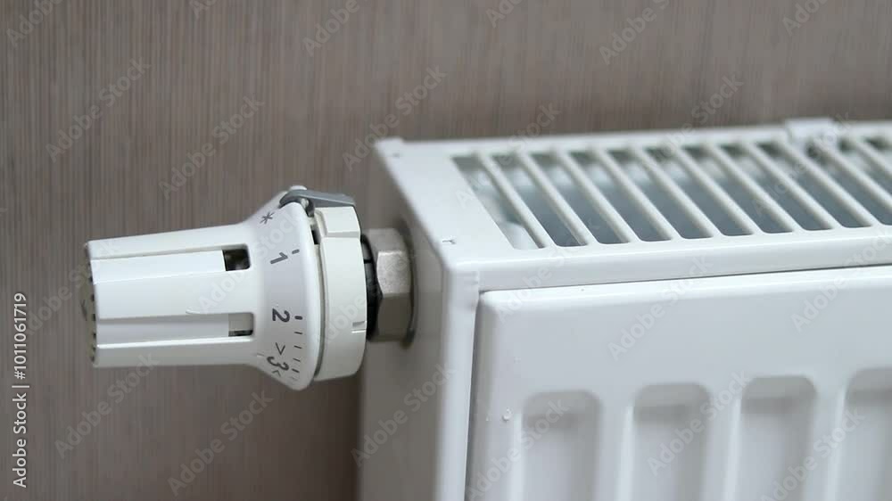 Close up of a thermostat radiator at coldest position. Heating of houses in the cold season concept Close up of a thermostat radiator at coldest position. Heating of houses in the cold season concept