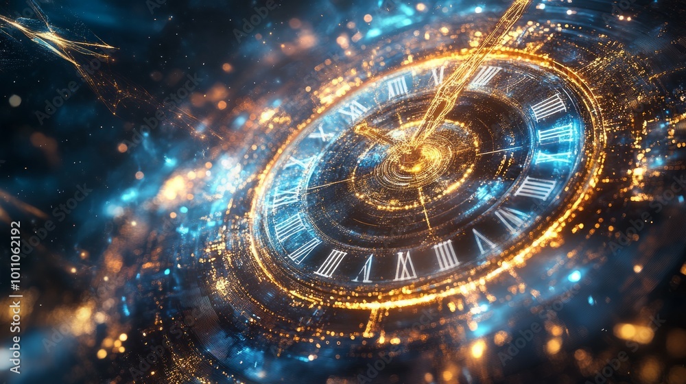 concept of space of time in the universe, spiral clock with galaxy star background concept of space of time in the universe, spiral clock with galaxy star background