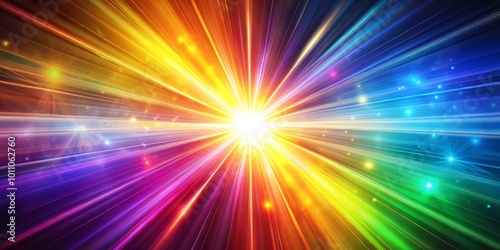 Brilliant sunlight flare background features vibrant light refractions and a stunning color spectrum, creating