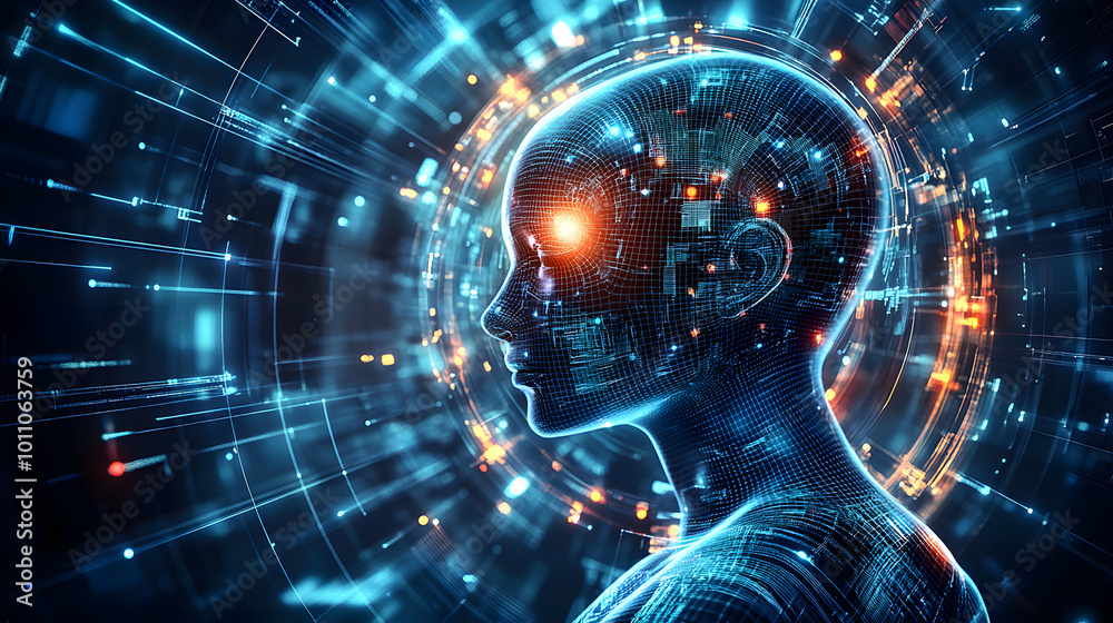 Obraz premium Futuristic technology creating custom content using artificial intelligence,