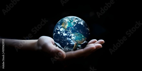 Hands holding a globe with the word earth on it 