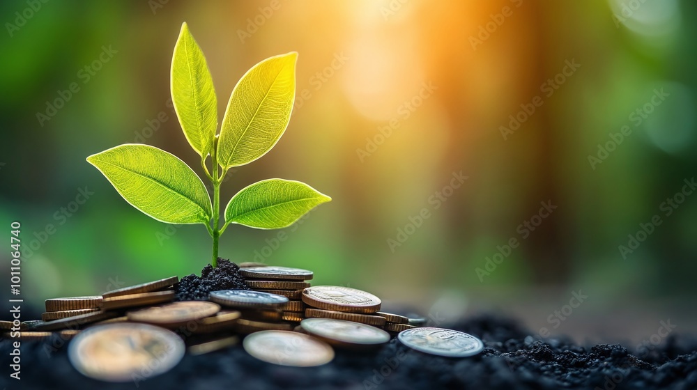 green plant sprouting from a pile of coins illustrating financial growth, wealth management, and the relationship between nature and sustainable economic prosperity green plant sprouting from a pile of coins illustrating financial growth, wealth management, and the relationship between nature and sustainable economic prosperity