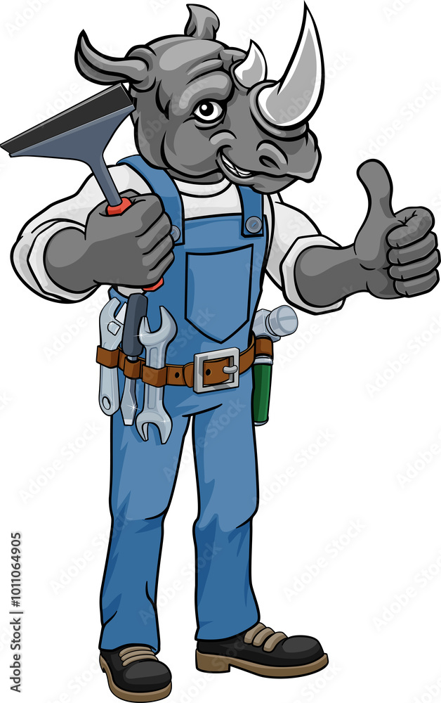 Rhino Car Or Window Cleaner Holding Squeegee Rhino Car Or Window Cleaner Holding Squeegee