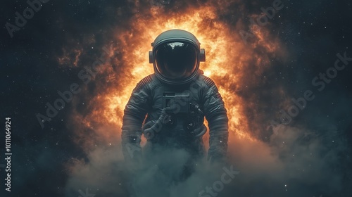 Wallpaper Mural Astronaut Emerging from a Fiery Cosmic Cloud - Made with Generative AI Torontodigital.ca