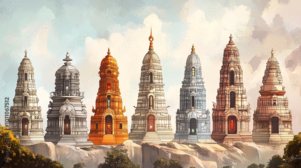 Fototapeta premium A depiction of the twelve Jyotirlingas (sacred shrines) of Lord Shiva