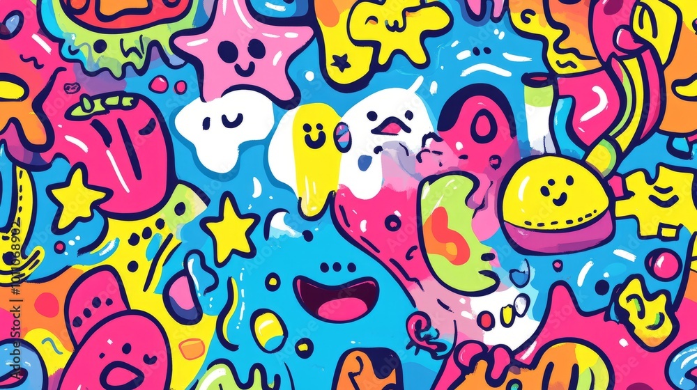 Vibrant fun colorful abstract background in doodle style featuring simple childish scribbles, creative minimalist hand-drawn pattern with bright and cute elements ideal for playful designs, children's Vibrant fun colorful abstract background in doodle style featuring simple childish scribbles, creative minimalist hand-drawn pattern with bright and cute elements ideal for playful designs, children's