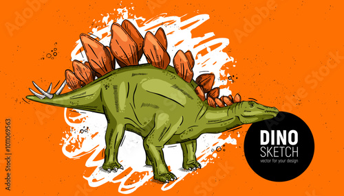 Hand drawn dinosaur sketch. Stegosaurus