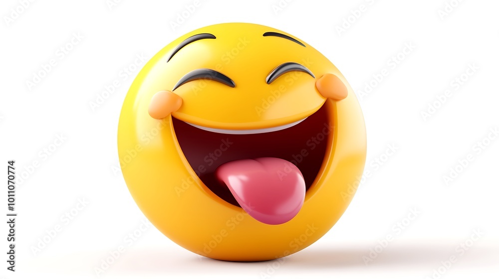 Smiling yellow emoticon, 3D cartoon illustration of happy face Smiling yellow emoticon, 3D cartoon illustration of happy face