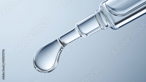 Close-Up of a Droplet from a Glass Dropper Against a Soft Blue Background, AI