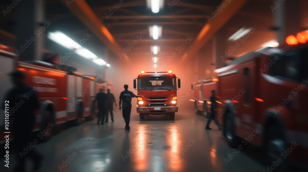 Fire brigade resting in garage between calls Fire brigade resting in garage between calls