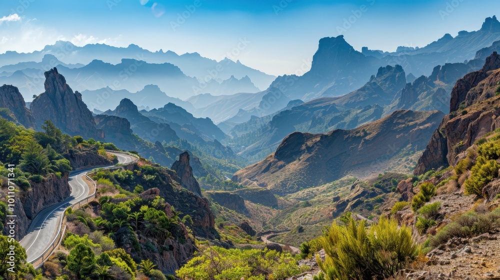 Majestic Mountain Landscape with Winding Road Majestic Mountain Landscape with Winding Road