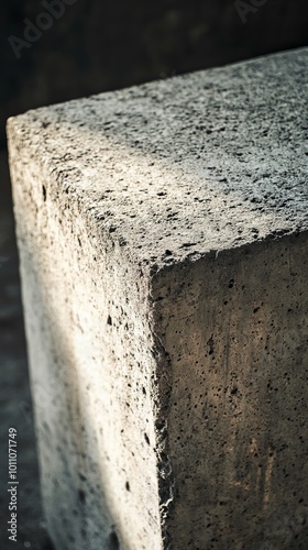 Sunlight illuminating rough textured concrete block