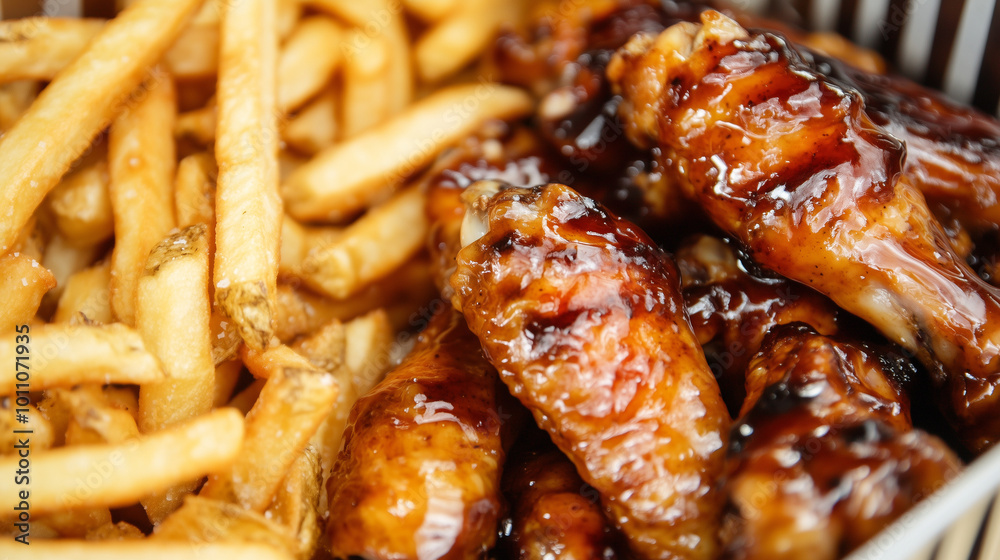 Honey Garlic Grilled Chicken Wings with Fries Honey Garlic Grilled Chicken Wings with Fries