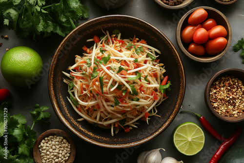 Authentic Green Papaya Salad with Lime and Fresh Herbs