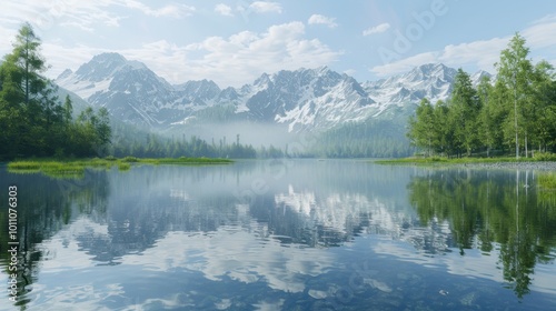 Serene Lake Reflection in a Mountain Landscape