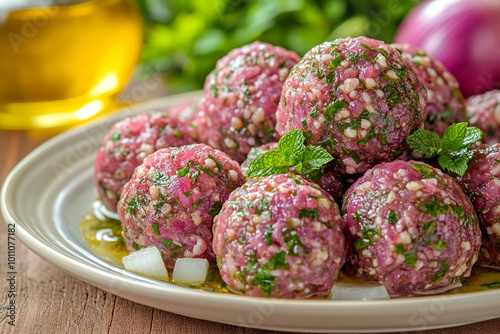 Raw meatballs with herbs