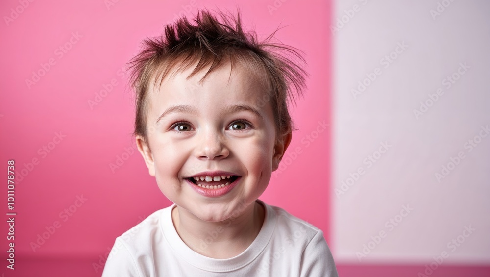 portrait of smiling baby in pink tshirt with smile portrait of smiling baby in pink tshirt with smile