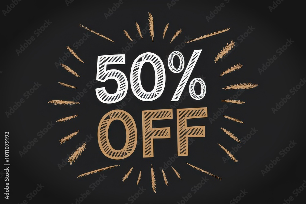 Naklejka premium Hand-Drawn 50% Discount Promotion Black Background - Eye-Catching Sales Advertising Retail E-Commerce Events