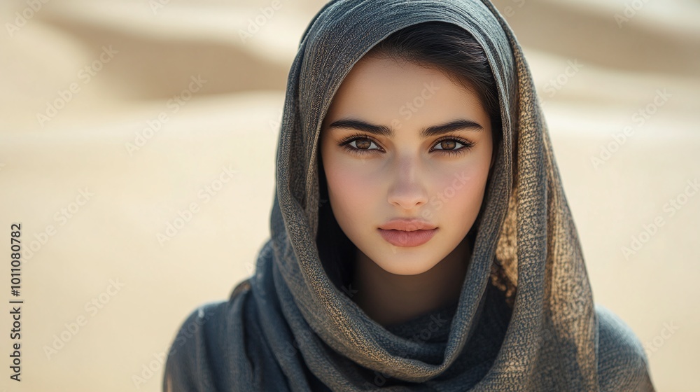 young Muslim woman with a serious expression walking in the desert wearing a religious headscarf looking at the camera showcasing her modest attire and cultural identity in an outdoor setting young Muslim woman with a serious expression walking in the desert wearing a religious headscarf looking at the camera showcasing her modest attire and cultural identity in an outdoor setting