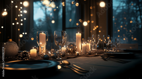 Festive Dining Room with Buffet and Candles photo