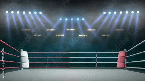 boxing ring with illumination by spotlights. 4k video background.	
