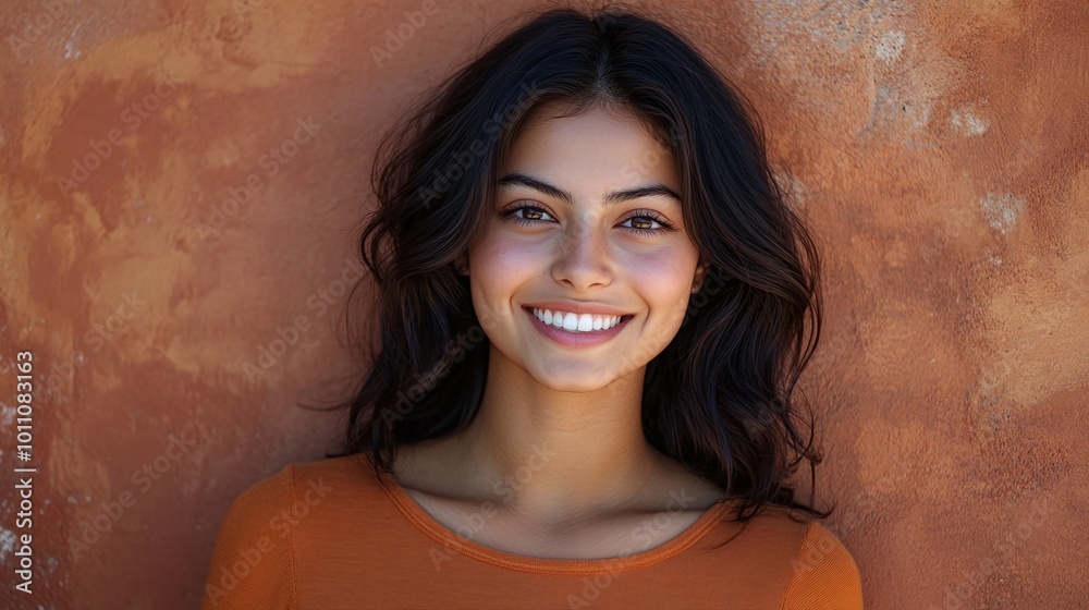 smiling young woman looking confidently at the camera in an attractive portrait showing beauty and cheerful expression highlighting her natural look in a modern and stylish setting smiling young woman looking confidently at the camera in an attractive portrait showing beauty and cheerful expression highlighting her natural look in a modern and stylish setting