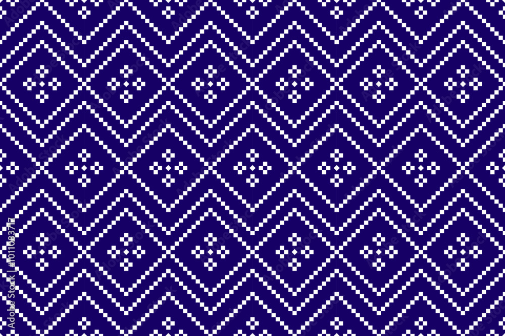 Geometric and cross stitch traditional ethnic pattern.floral pixel art embroidery. Elegance background abstract Aztec seamless pattern for fabric,cloth,dress,carpet,curtain,sarong,batik,wallpaper.