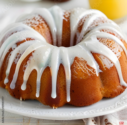   Vanilla bundt cake topped with vanilla bean sugar glaze
