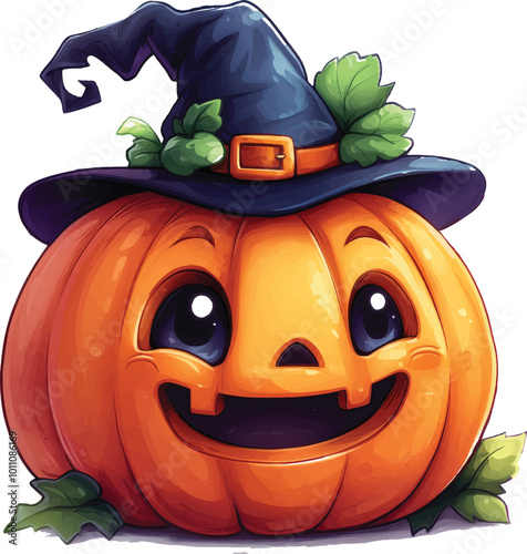  Cute pumpkin hallowen dracula with hat witch