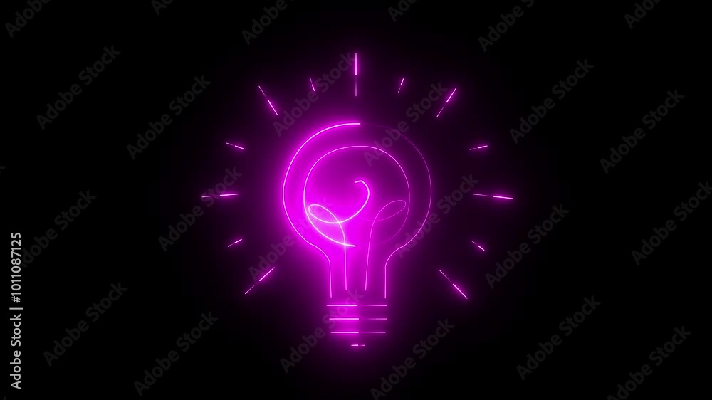 pink color glowing neon line light bulb icon on a black background. technology, concept. pink color glowing neon line light bulb icon on a black background. technology, concept.