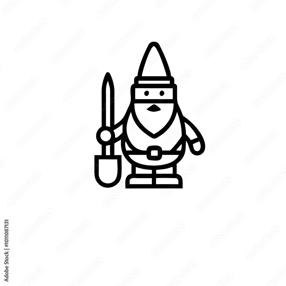 Fototapeta premium Garden gnome with shovel line icon. 