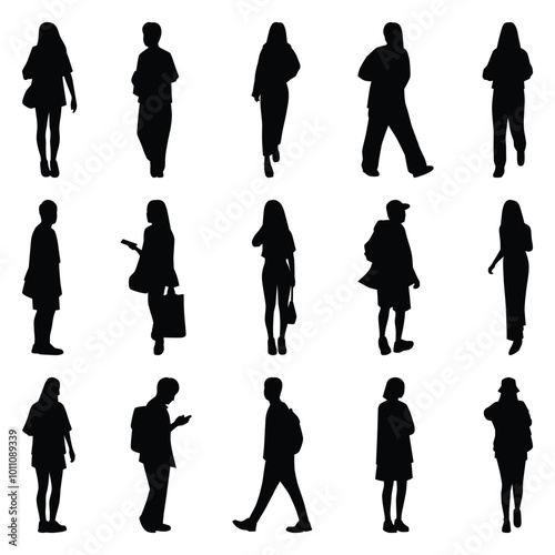 Vector collection set of individual people silhouettes.	