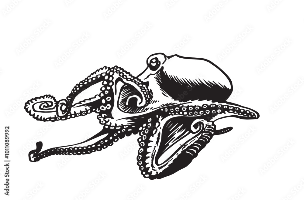 Obraz premium Graphical octopus isolated on white background,vector illustration. Sea-food 