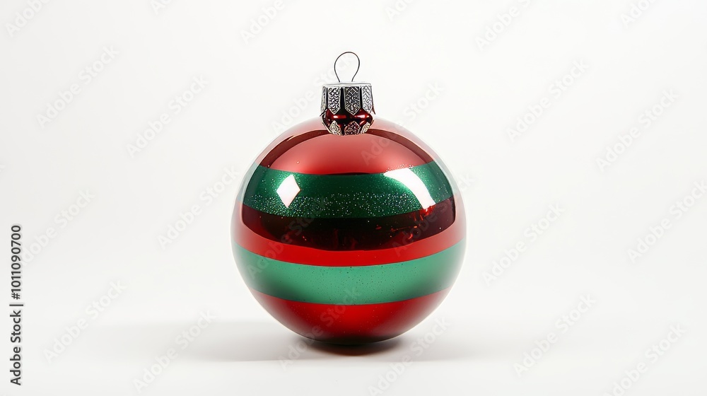 It's a Christmas ornament that's red and green, with a green stripe. It's a Christmas ornament that's red and green, with a green stripe.