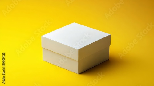 White closed cardboard box on yellow background