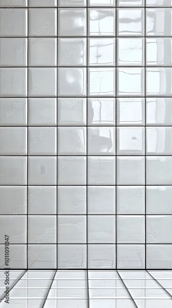 A Clean and Shiny Surface of White Tiles Creates a Contemporary Look in the Indoor Area