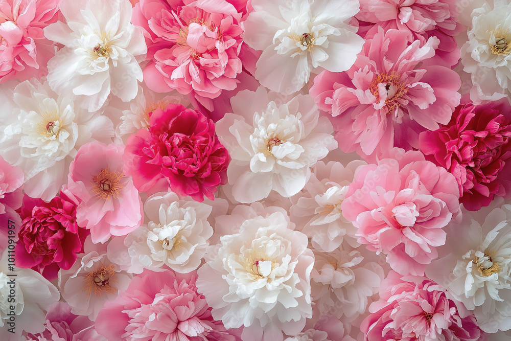 Beautiful peonies in different colors create a vibrant backdrop. Close-up. Beautiful background of flowers. Advertising banner. Beautiful peonies in different colors create a vibrant backdrop. Close-up. Beautiful background of flowers. Advertising banner.