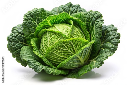 Fresh green cabbage displayed against a white background, perfect for promoting healthy eating, organic food, and