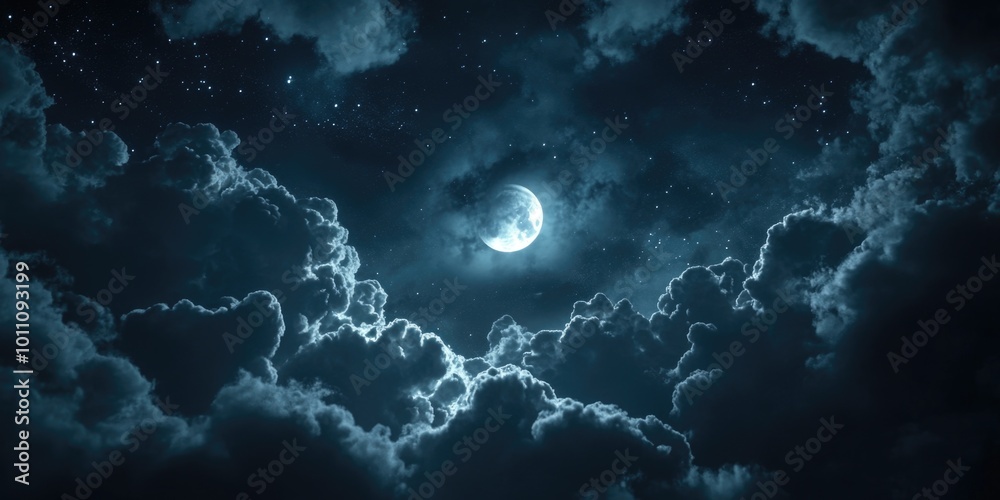 Fototapeta premium Full Moon Night Sky Clouds