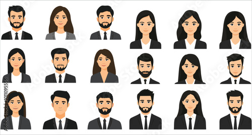 Avatar profile icon set men and women, Different men and women avatar profile icon collection. Avatar profile businessmen and businesswomen, Set of colorful avatar profile icons