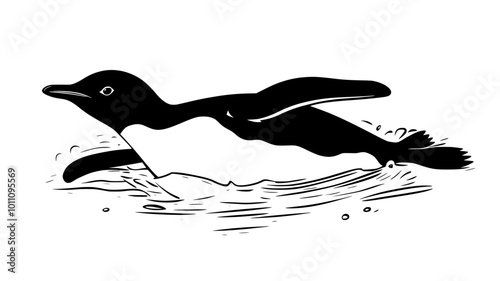 Adelie penguin sliding on its belly across an ice sheet, vector illustration art