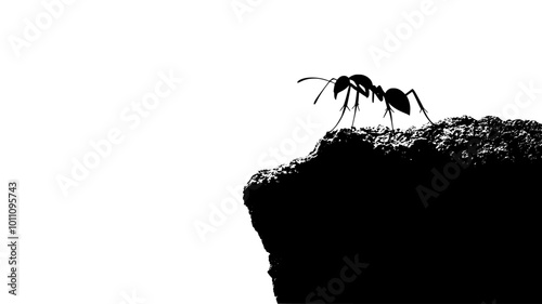 An ant climbs up the side of a rock, searching for food or shelter, vector illustration art