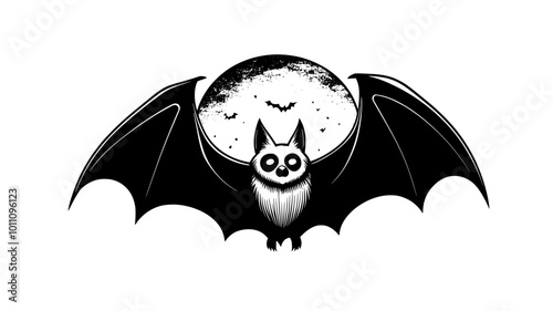 Bat in flight with wings fully extended against a night sky, vector illustration art