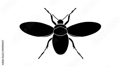 Beetle with opened elytra and extended wings preparing for flight, vector illustration art