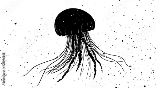 Box jellyfish swimming in open water with tentacles trailing, vector illustration art