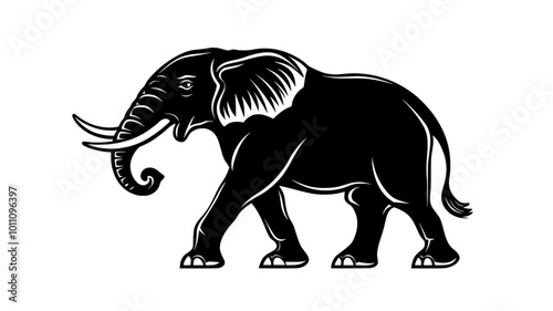 Bull elephant with tusks charging forward in an aggressive posture, vector illustration art