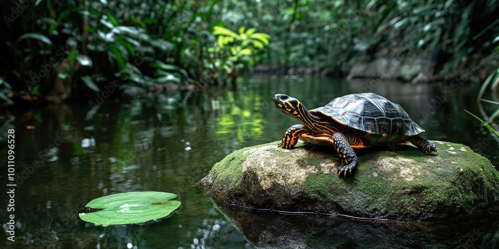 Turtle on Rock in Water